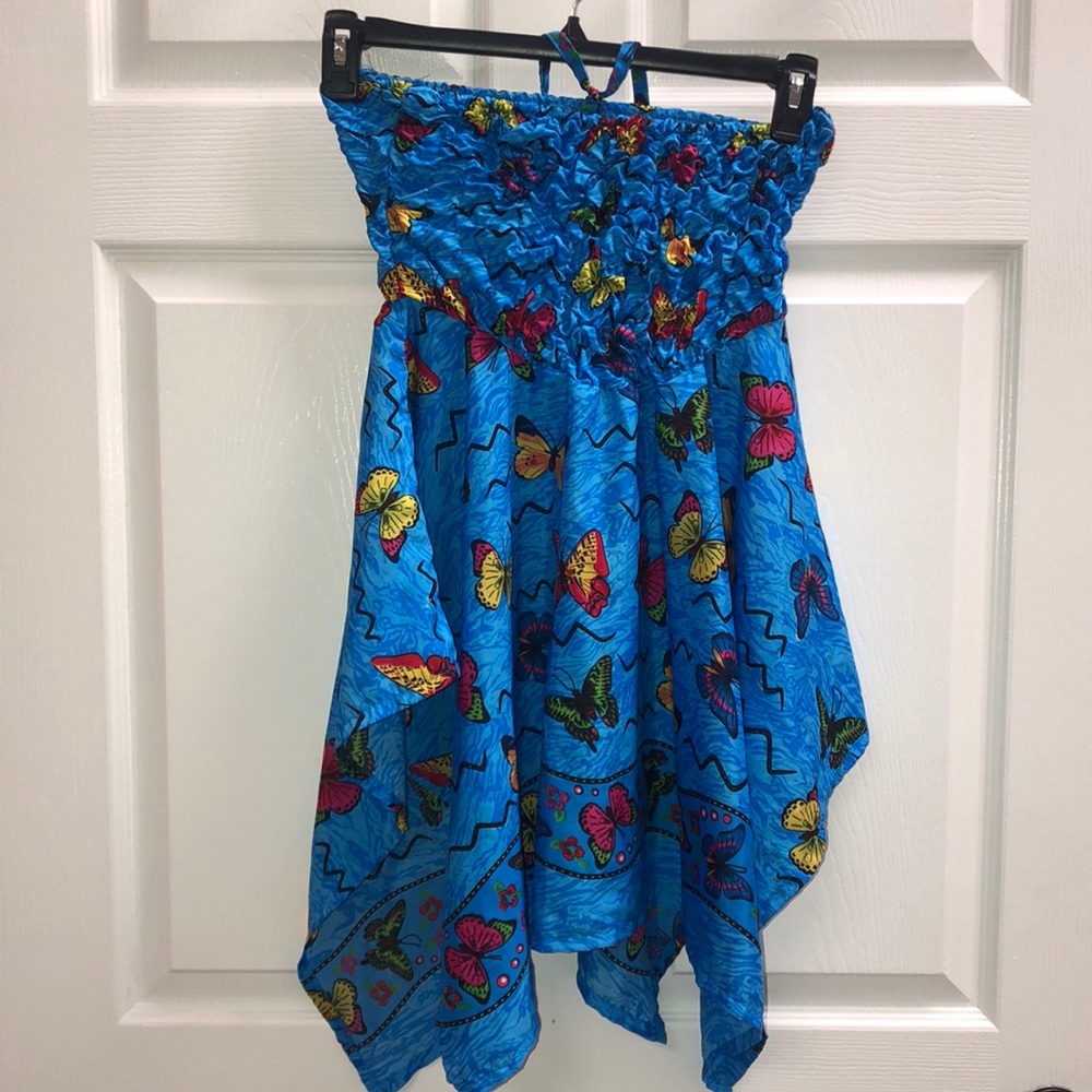 Rima girls blue butterfly dress gently used size 6-10 years
